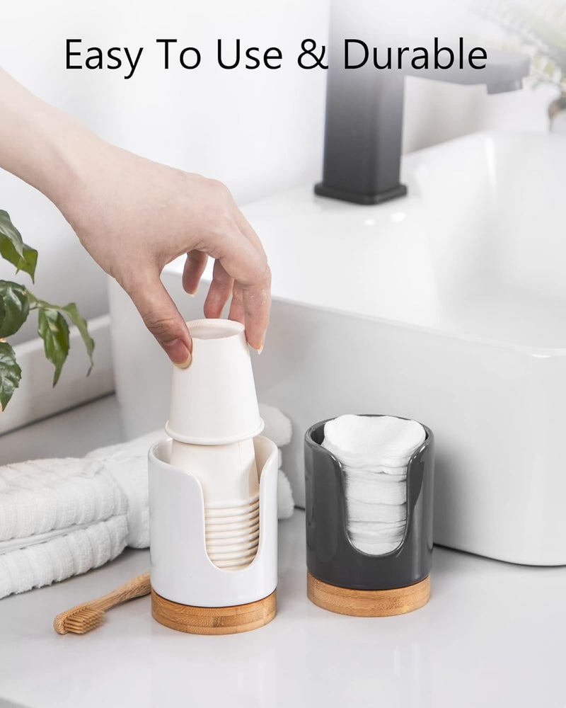 Viosuniu Ceramic Bathroom Cups Dispenser - 3 oz Disposable Paper & Plastic Bathroom Cups Holder - Mouthwash Cups Dispenser for Bathroom, Guest Toiletries, Countertop, Coffee - BPA Free (2 Pack) - Image 3